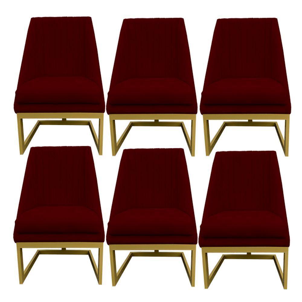 Kit 06 Cadeiras Para Sala De Jantar Ana Base De Ferro Suede Marsala D'classe Decor - 1