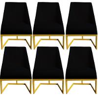 Kit 06 Cadeiras Para Sala De Jantar Ana Base De Ferro Veludo Preto D'classe Decor - 1