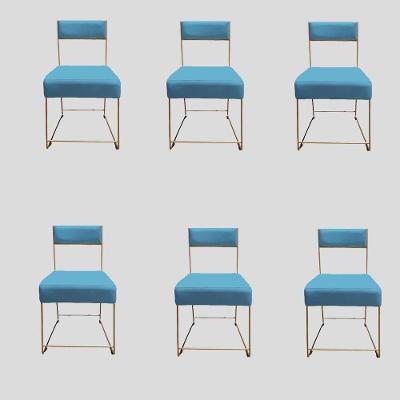 Kit 06 Cadeiras Atena Base De Ferro Maciço Dourada Suede Azul Tiffany D'classe Decor