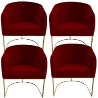 Kit 04 Poltrona Julia Com Base De Ferro Sala De Estar Escritório Recepção Clinica Suede Vermelho D'classe Decor - 1