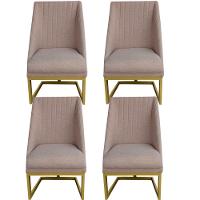 Kit 04 Cadeiras Para Sala De Jantar Ana Base De Ferro Linho Bege D'classe Decor - 1