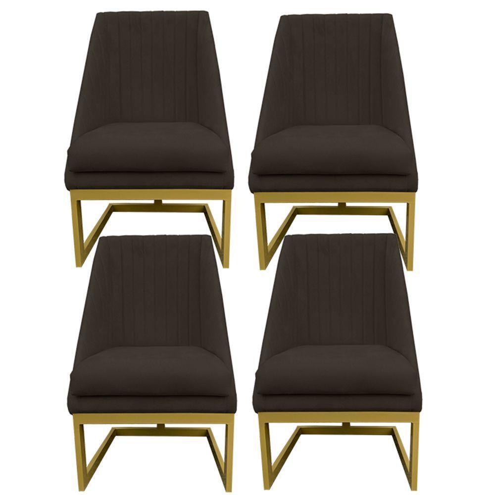 Kit 04 Cadeiras Para Sala De Jantar Ana Base De Ferro Suede Marrom D'classe Decor - 1