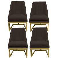 Kit 04 Cadeiras Para Sala De Jantar Ana Base De Ferro Suede Marrom D'classe Decor - 1