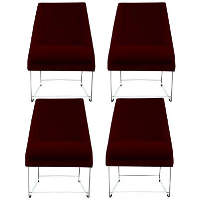 Kit 04 Cadeiras Ana Base De Ferro Prata Suede Marsala D'classe Decor