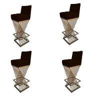 Kit 04 Banquetas Luma Base De Ferro Sued Marrom D'classe Decor - 1