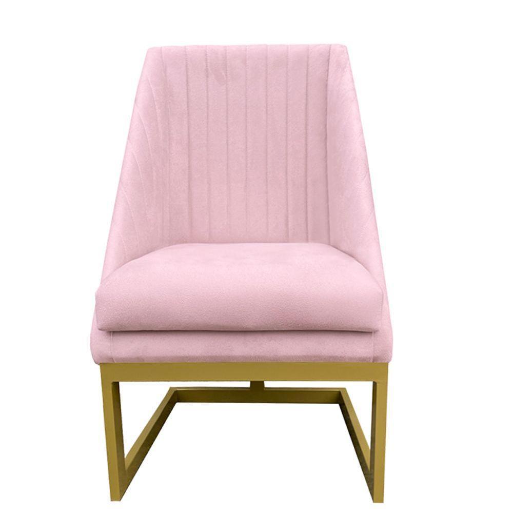 Kit 02 Cadeiras Para Sala De Jantar Ana Base De Ferro Suede Rosa Bebê D'classe Decor - 2