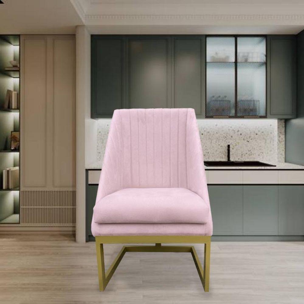Kit 02 Cadeiras Para Sala De Jantar Ana Base De Ferro Suede Rosa Bebê D'classe Decor - 7