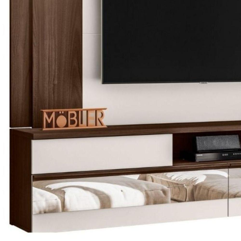 Painel Tv 75 Polegadas Chamonix 200 Cm Espelho Luminária Led Marrom Noce Off White ártico - 6