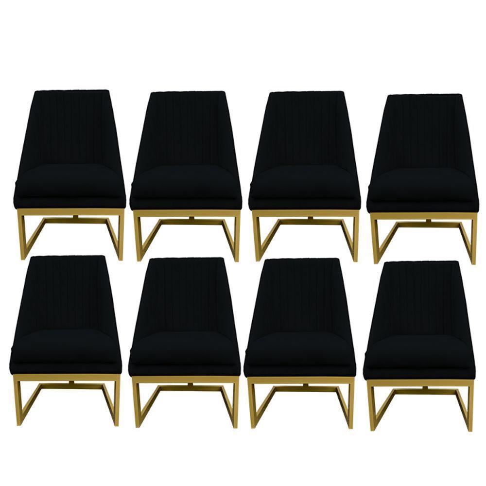 Kit 08 Cadeiras Para Sala De Jantar Ana Base De Ferro Suede Preto D'classe Decor - 1