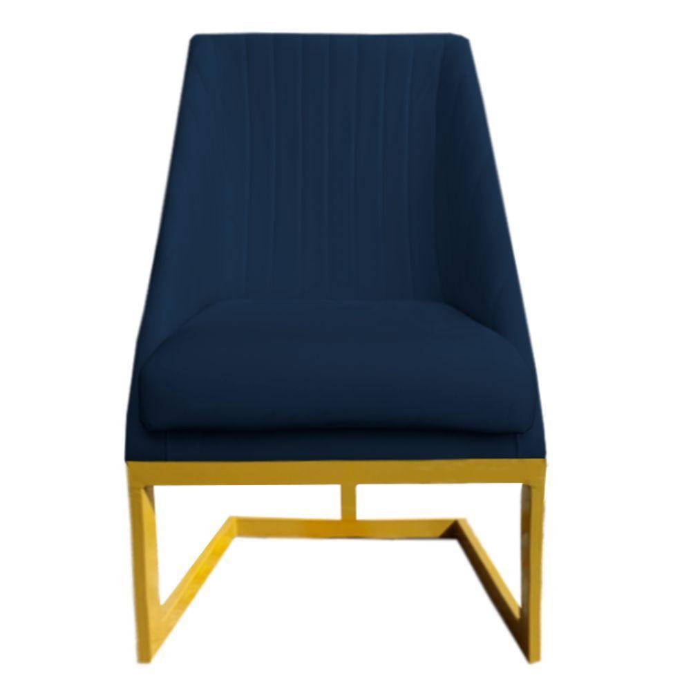 Kit 06 Cadeiras Para Sala De Jantar Ana Base De Ferro Veludo Azul Marinho D'classe Decor - 2