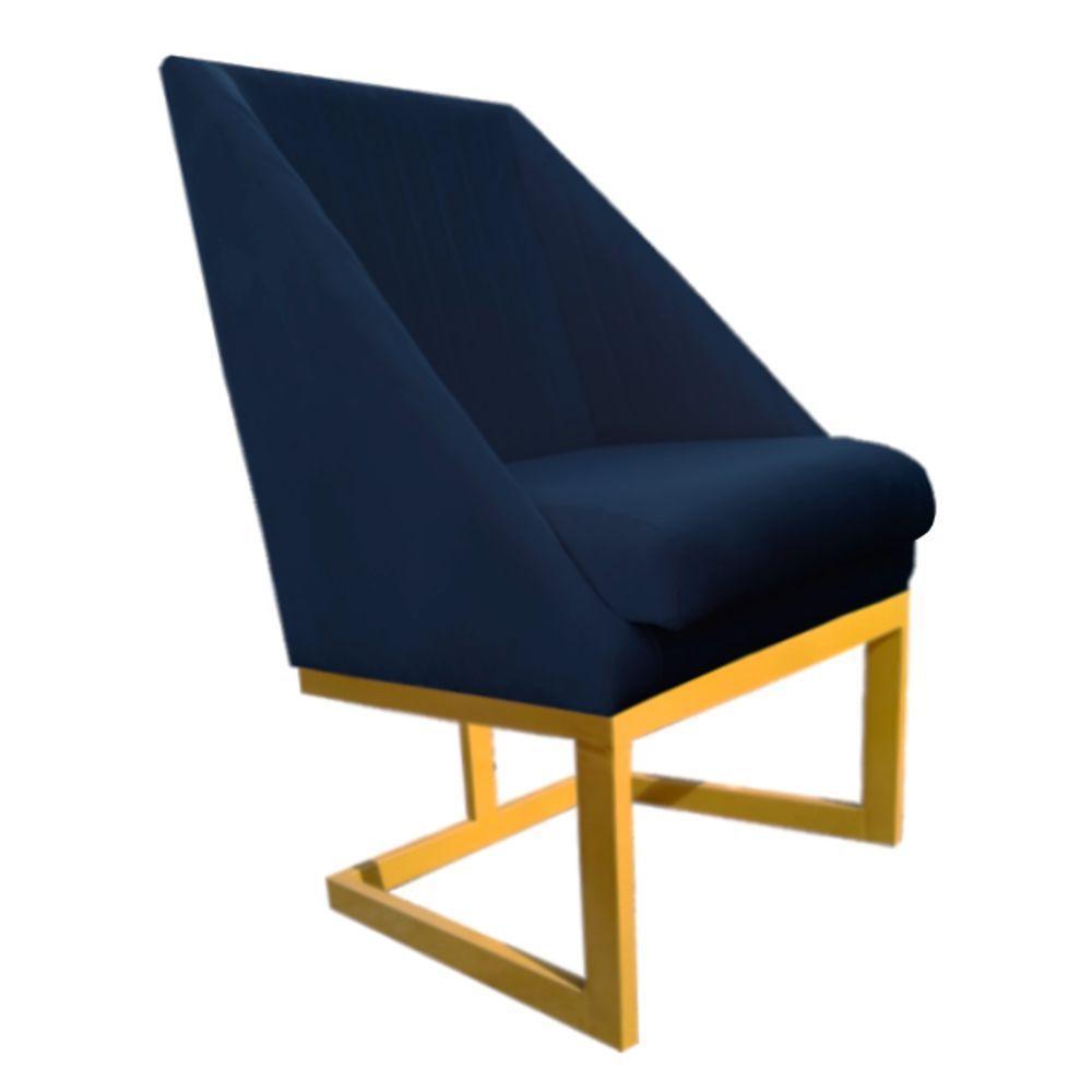 Kit 06 Cadeiras Para Sala De Jantar Ana Base De Ferro Veludo Azul Marinho D'classe Decor - 3