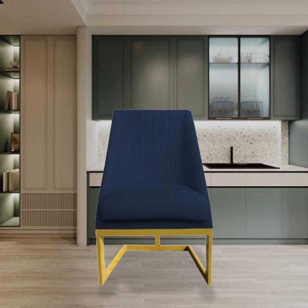 Kit 06 Cadeiras Para Sala De Jantar Ana Base De Ferro Veludo Azul Marinho D'classe Decor - 7