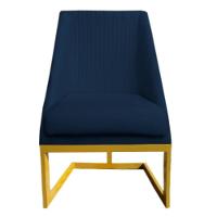 Kit 06 Cadeiras Para Sala De Jantar Ana Base De Ferro Veludo Azul Marinho D'classe Decor - 2