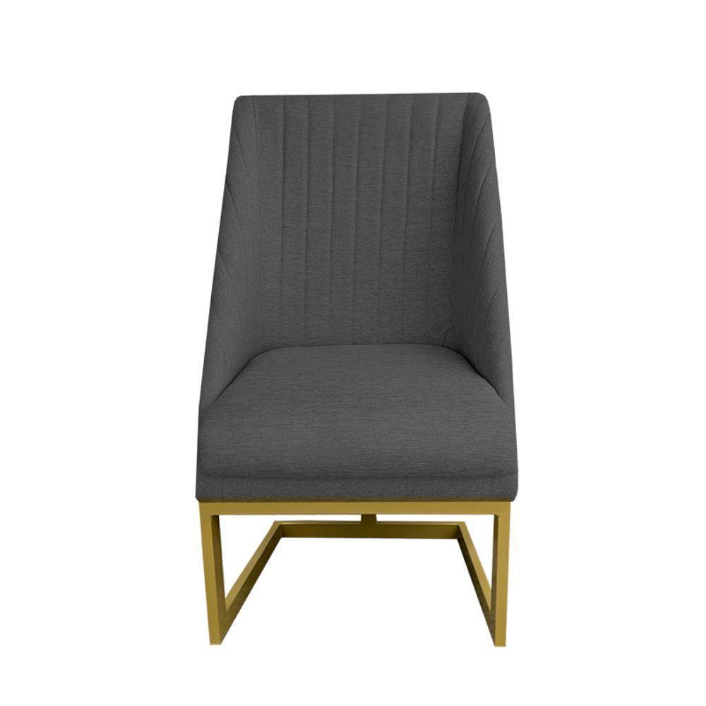 Kit 08 Cadeiras Para Sala De Jantar Ana Base De Ferro Linho Grafite D'classe Decor - 2