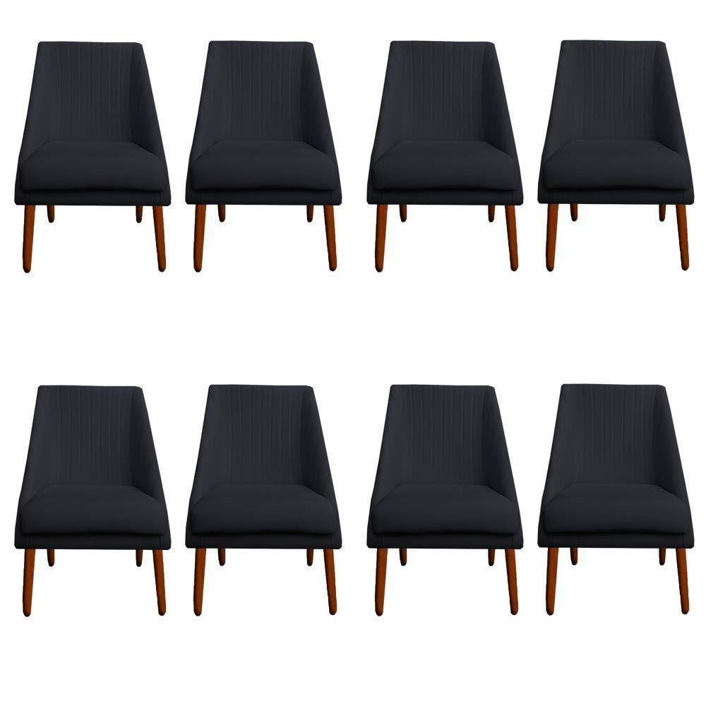 Kit 08 Cadeiras Para Sala De Jantar Ana Pés Palito Veludo Grafite D'classe Decor - 1