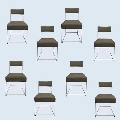 Kit 08 Cadeiras Atena Base De Ferro Maciço Prata Suede Marrom Rato D'classe Decor