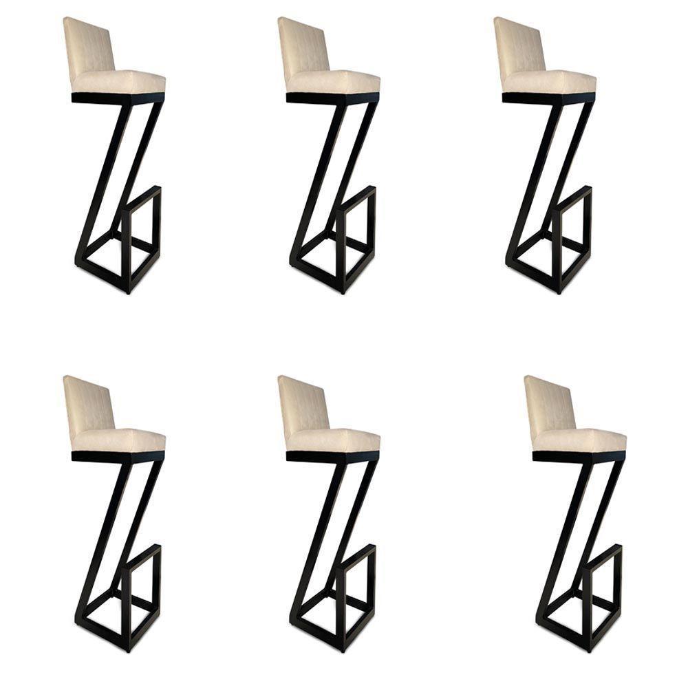 Kit 06 Banqueta Alta Z Base De Ferro Suede Bege D'classe Decor - 1