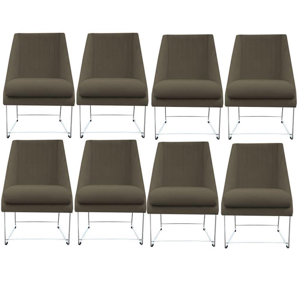 Kit 08 Cadeiras Ana Base De Ferro Prata Suede Marrom Rato D'classe Decor - 1