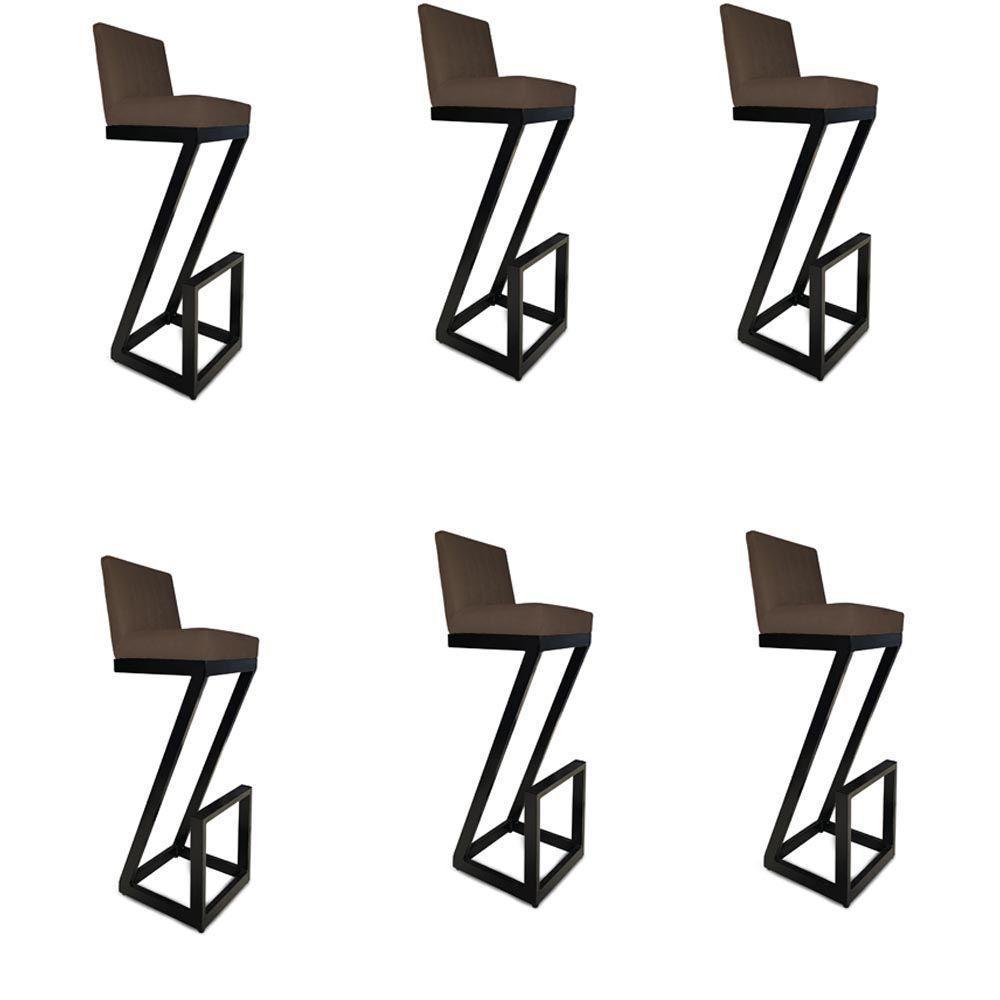 Kit 06 Banqueta Alta Z Base De Ferro Suede Marrom D'classe Decor - 1