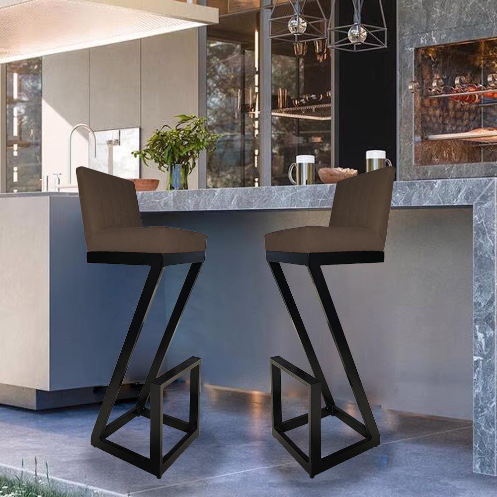 Kit 06 Banqueta Alta Z Base De Ferro Suede Marrom D'classe Decor - 6