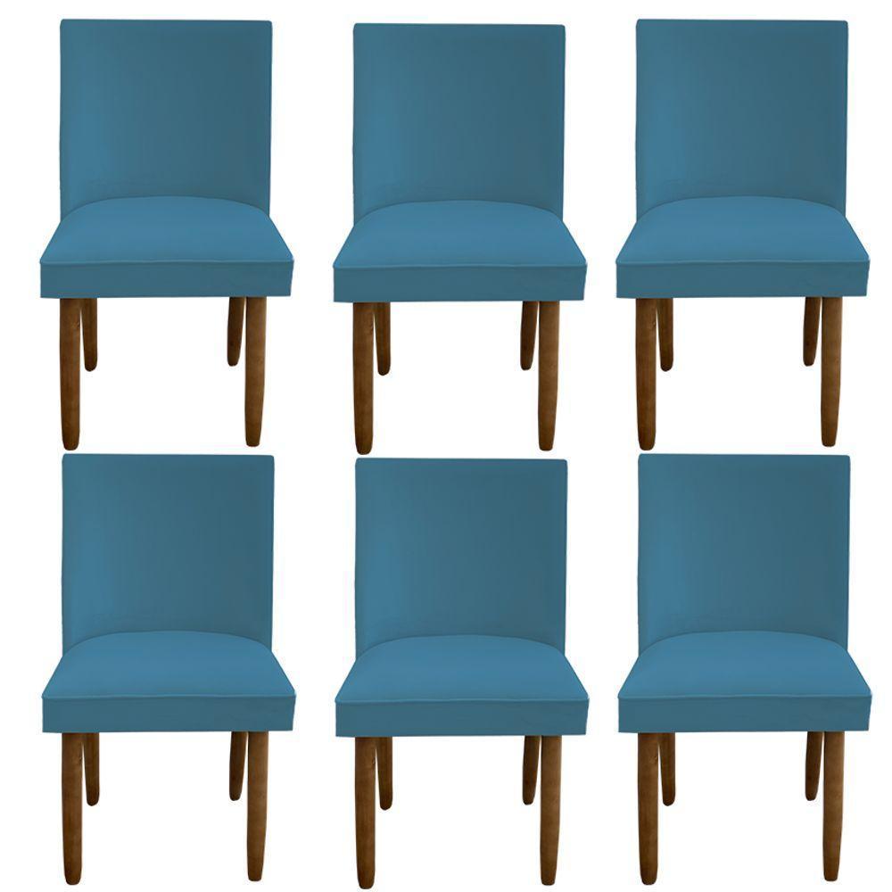 Kit 06 Cadeiras Para Sala De Jantar Tóquio Pés Palito Suede Azul Tiffany D'classe Decor - 1