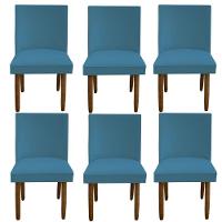 Kit 06 Cadeiras Para Sala De Jantar Tóquio Pés Palito Suede Azul Tiffany D'classe Decor - 1