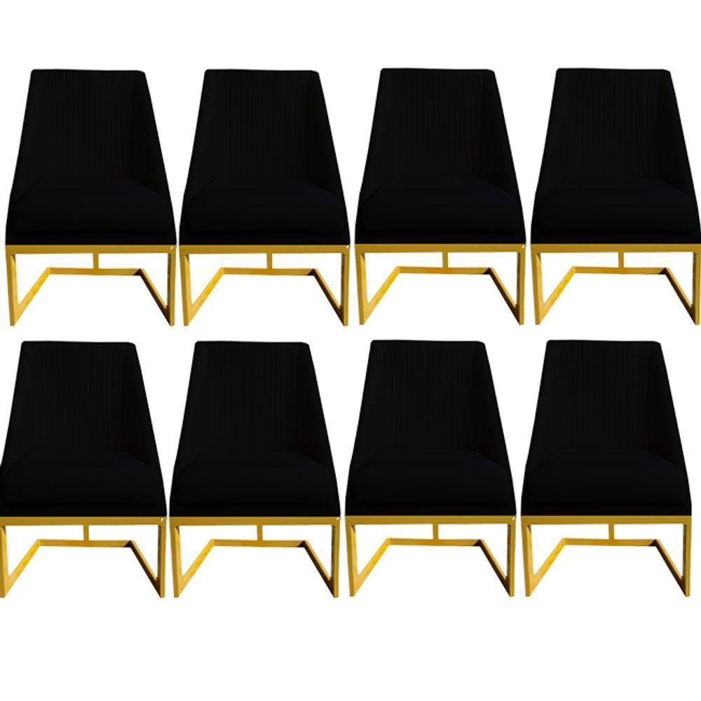 Kit 08 Cadeiras Para Sala De Jantar Ana Base De Ferro Veludo Preto D'classe Decor - 1