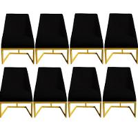 Kit 08 Cadeiras Para Sala De Jantar Ana Base De Ferro Veludo Preto D'classe Decor - 1