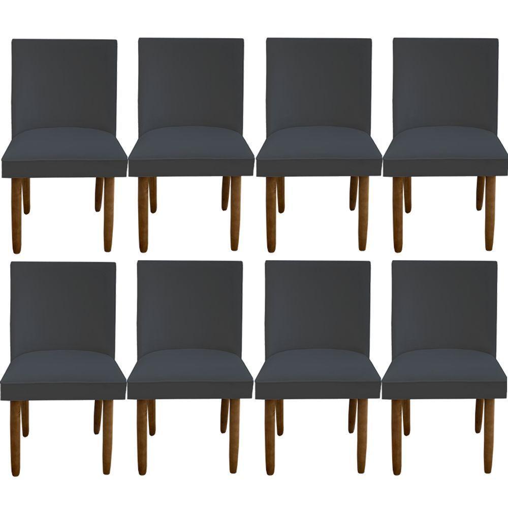 Kit 08 Cadeiras Para Sala De Jantar Tóquio Pés Palito Suede Grafite D'classe Decor - 1