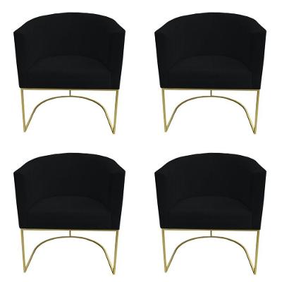 Kit 04 Poltronas Paola Base De Ferro Sued Preto D'classe Decor