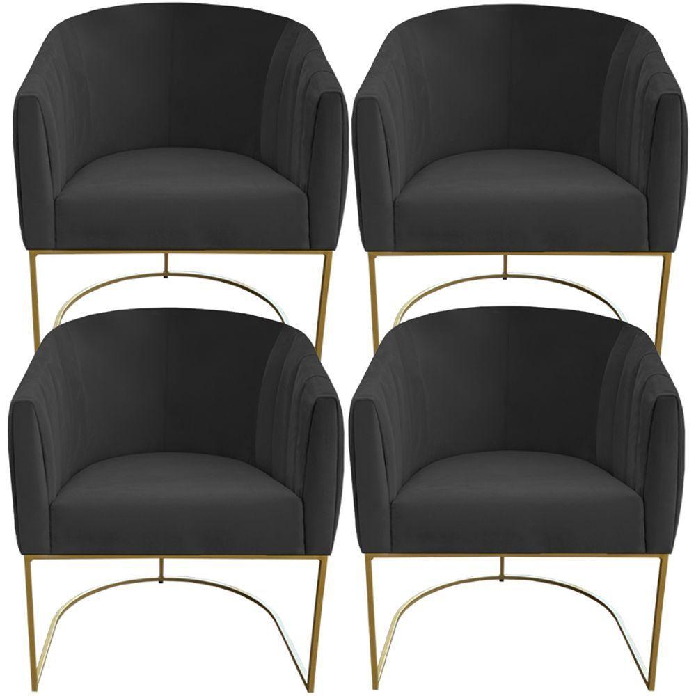 Kit 04 Poltrona Julia Com Base De Ferro Sala De Estar Escritório Recepção Clinica Suede Grafite D'classe Decor - 1