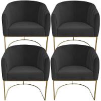 Kit 04 Poltrona Julia Com Base De Ferro Sala De Estar Escritório Recepção Clinica Suede Grafite D'classe Decor - 1