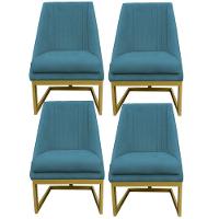 Kit 04 Cadeiras Para Sala De Jantar Ana Base De Ferro Suede Azul Tiffany D'classe Decor - 1