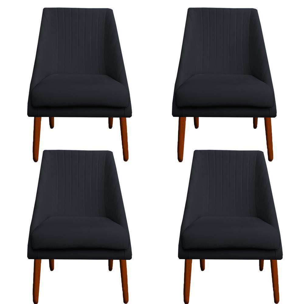 Kit 04 Cadeiras Para Sala De Jantar Ana Pés Palito Veludo Grafite D'classe Decor - 1