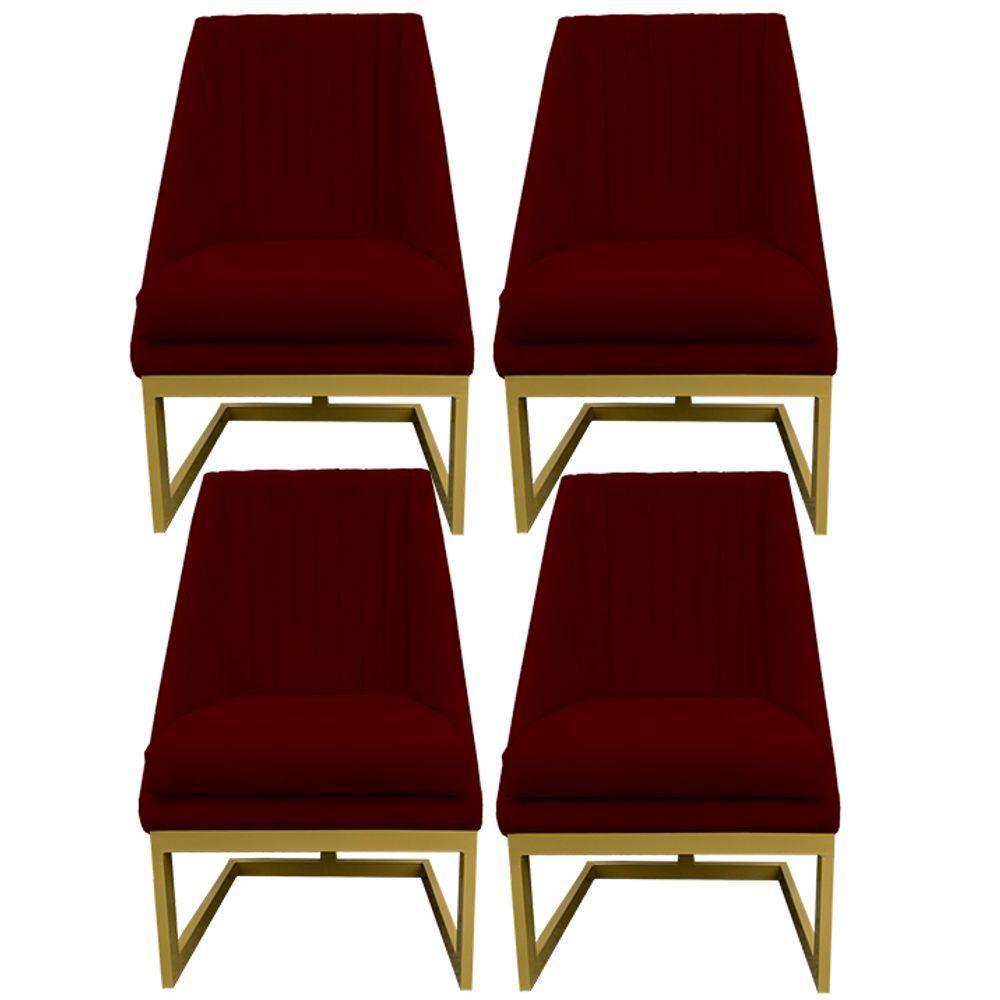 Kit 04 Cadeiras Para Sala De Jantar Ana Base De Ferro Suede Marsala D'classe Decor - 1