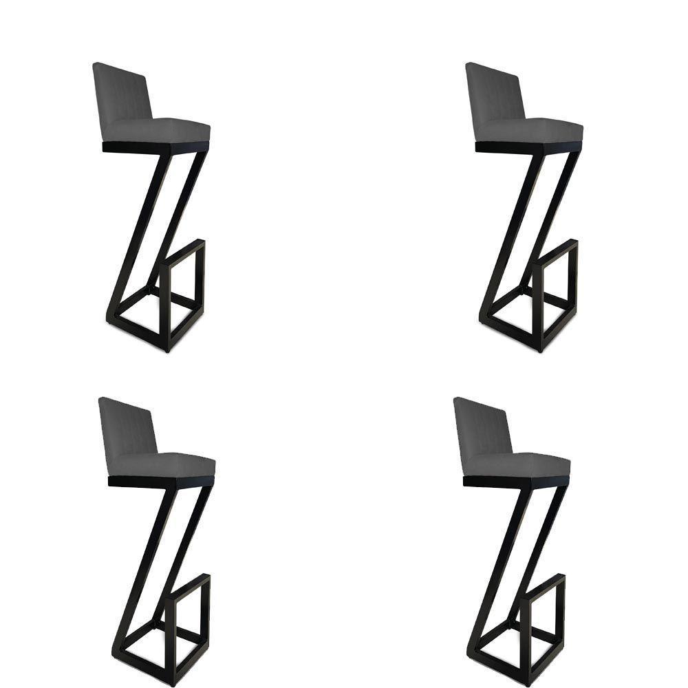 Kit 04 Banqueta Alta Z Base De Ferro Suede Grafite D'classe Decor - 1