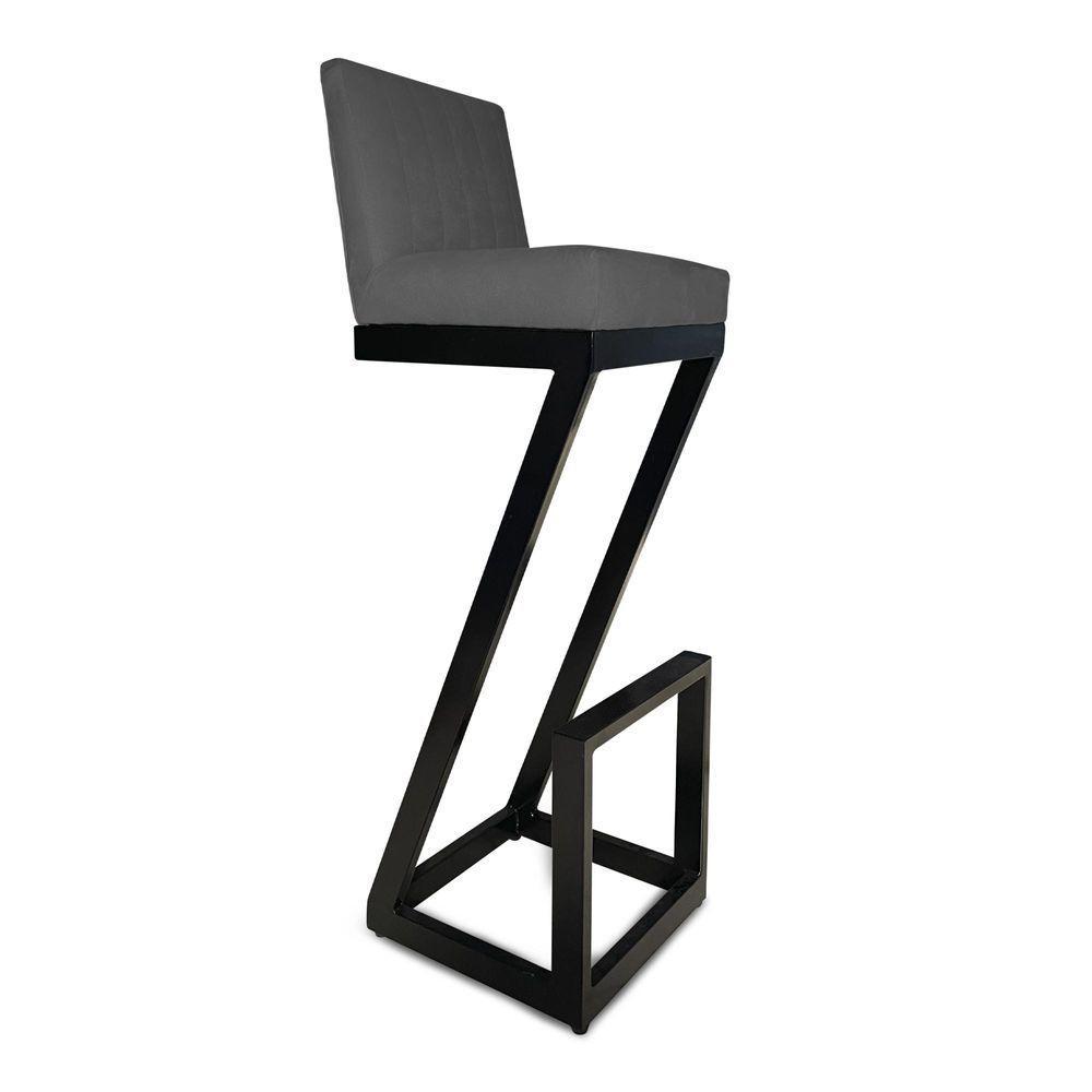 Kit 04 Banqueta Alta Z Base De Ferro Suede Grafite D'classe Decor - 2