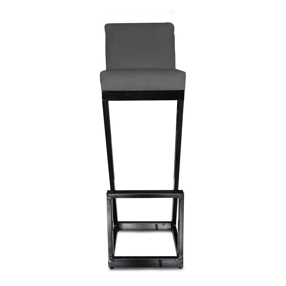 Kit 04 Banqueta Alta Z Base De Ferro Suede Grafite D'classe Decor - 4