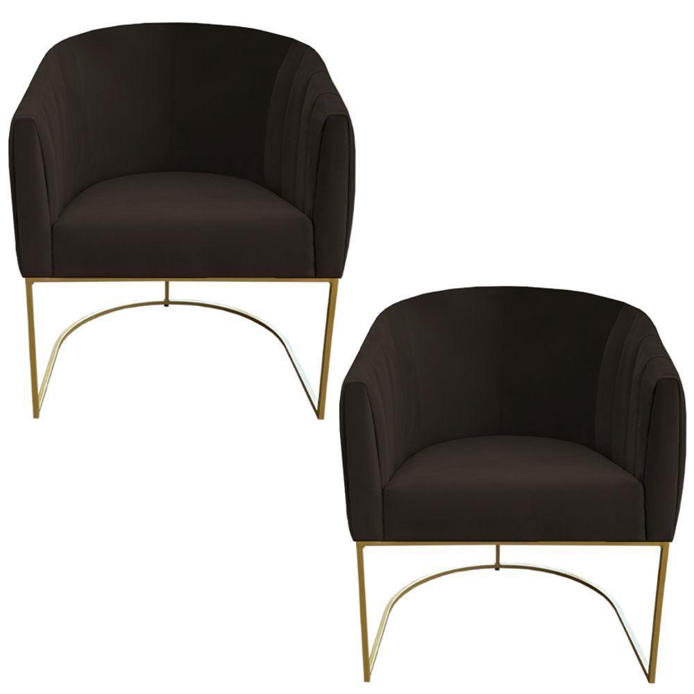 Kit 02 Poltrona Julia Com Base De Ferro Sala De Estar Escritório Recepção Clinica Suede Marrom D'classe Decor - 1