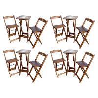 Kit 4 Conjuntos Bistrô Mesa Com 2 Banquetas Dobráveis De Madeira Personalizada Hei - Imbuia - 1