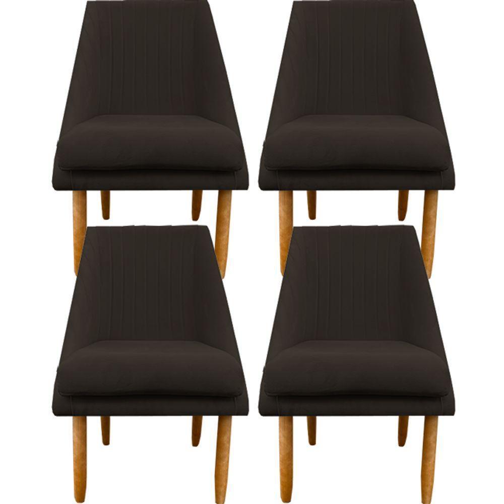 Kit 04 Cadeiras Para Sala De Jantar Ana Pés Palito Suede Marrom D'classe Decor - 1