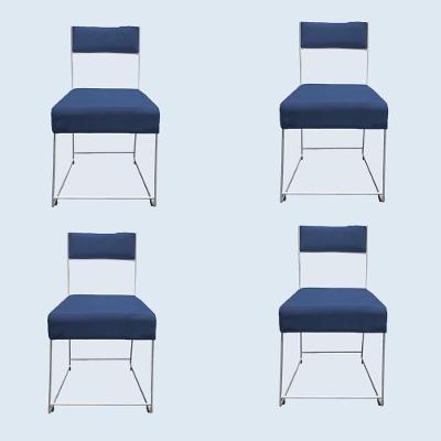 Kit 04 Cadeiras Atena Base De Ferro Maciço Prata Suede Azul Marinho D'classe Decor