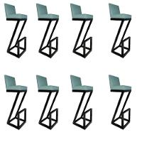 Kit 08 Banqueta Alta Z Base De Ferro Suede Azul Tiffany D'classe Decor - 1