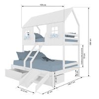 Beliche Casal/ Solteiro Casinha Encantada Com 02 Gavetas Kit Escada/ Escorregador Madeira Maciça Branco Megamobilia - 2