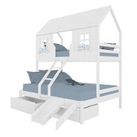 Beliche Casal/ Solteiro Casinha Encantada Com 02 Gavetas Kit Escada/ Escorregador Madeira Maciça Branco Megamobilia - 3