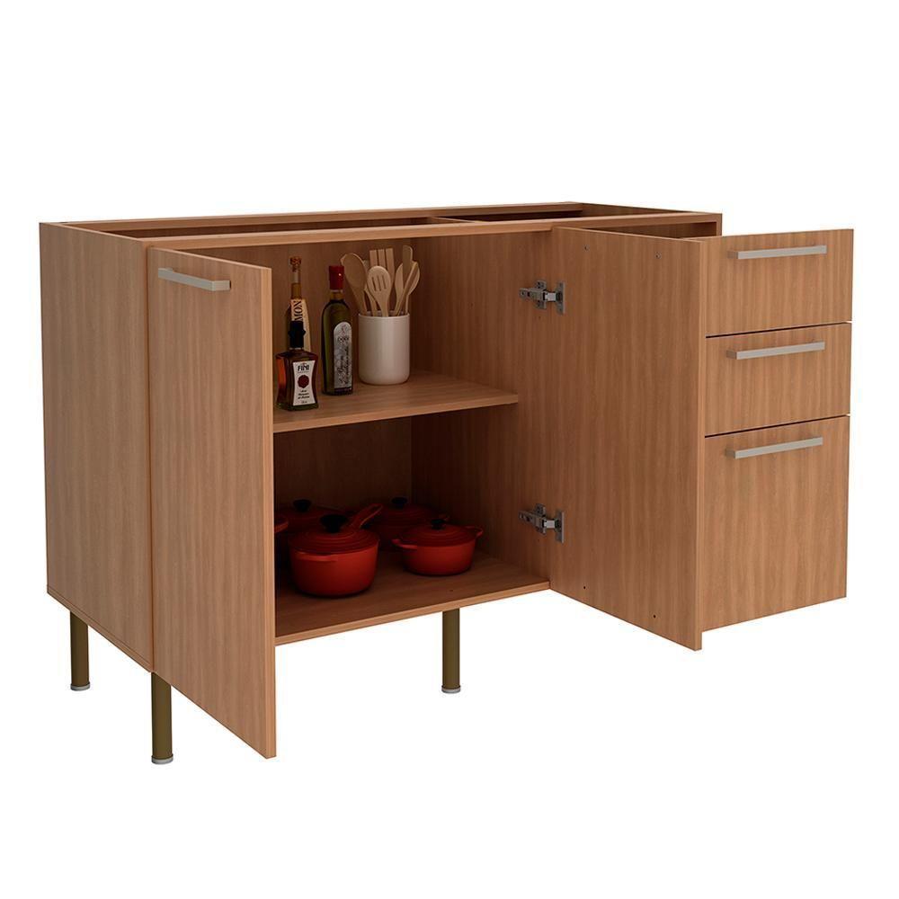 Balcao Para Pia Sem Tampo 120 Cm Mdp 2p 3g Cz3100 Freijo Tecno Mobili Freijo - 7