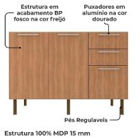 Balcao Para Pia Sem Tampo 120 Cm Mdp 2p 3g Cz3100 Freijo Tecno Mobili Freijo - 3