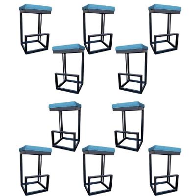 Kit 10 Banquetas Londres Base De Ferro Sued Azul Tiffany D'classe Decor