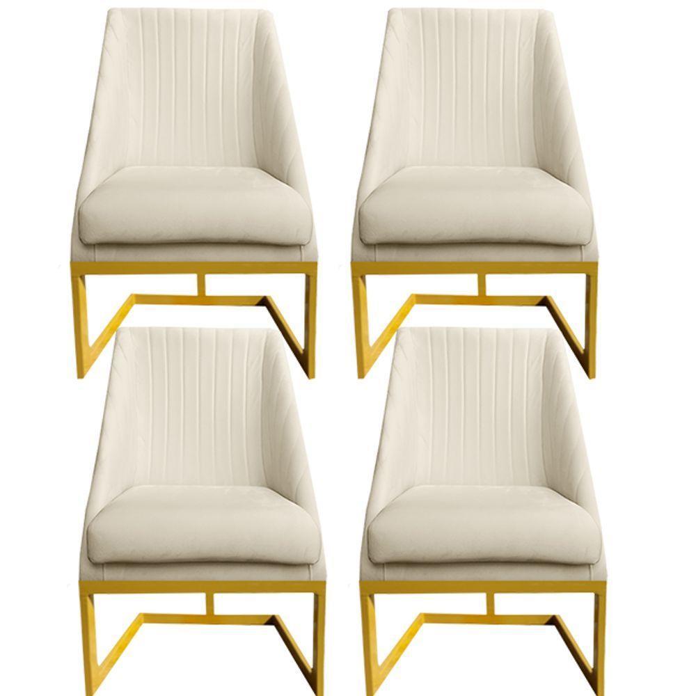 Kit 04 Cadeiras Para Sala De Jantar Ana Base De Ferro Veludo Bege D'classe Decor - 1