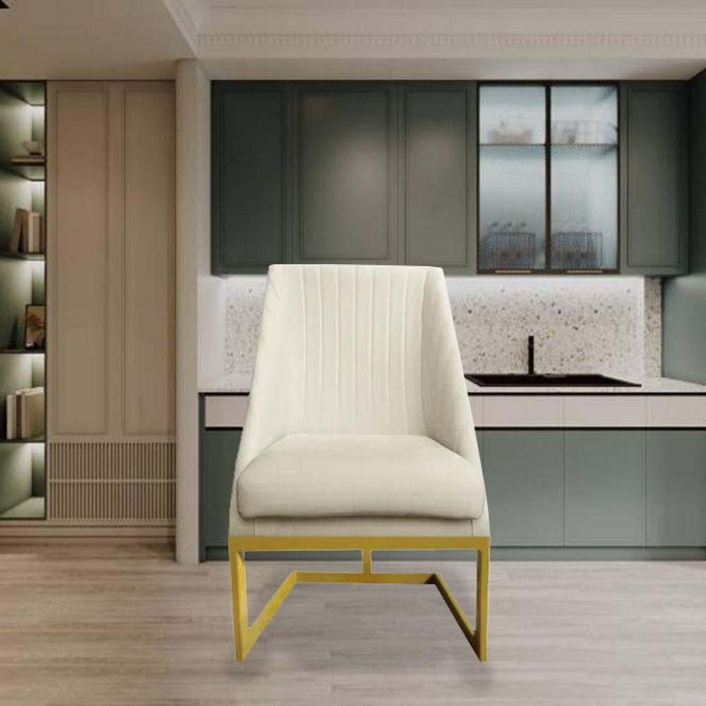 Kit 04 Cadeiras Para Sala De Jantar Ana Base De Ferro Veludo Bege D'classe Decor - 6